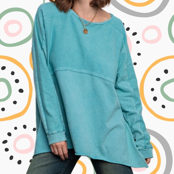 EASEL "The Good Life" Lightweight Terry Knit Tunic, High Side Slits, Raw Details - Picture 11 of 14